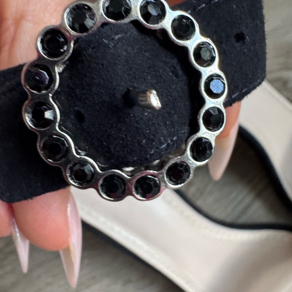 Maje Black Fariaz Suede Rhinestone Buckle Heels size 38 - Picture 8 of 9